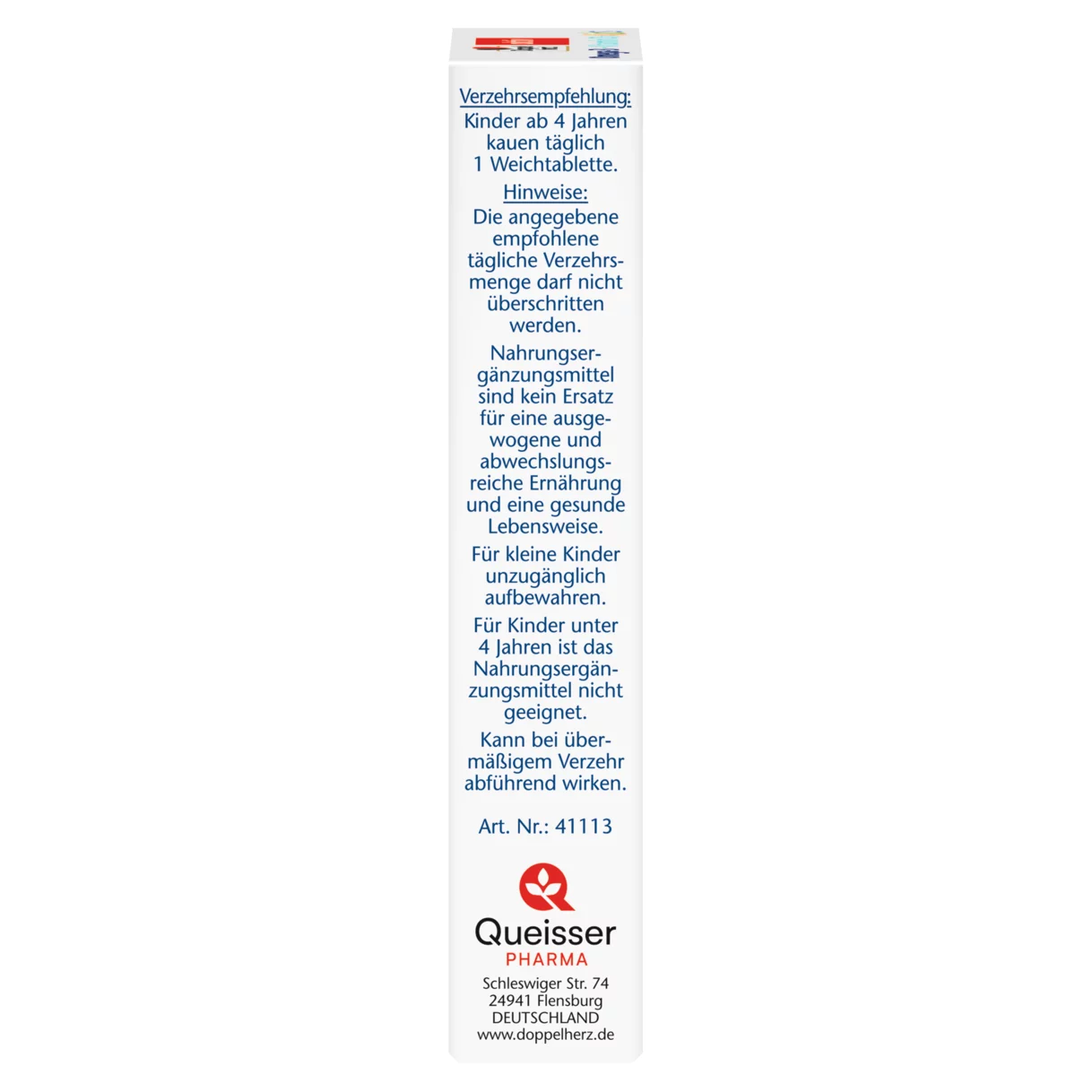 Abbildung der Produktverpackung Doppelherz aktiv Omega-3 + Vitamin D3 Kids Seitenansicht links